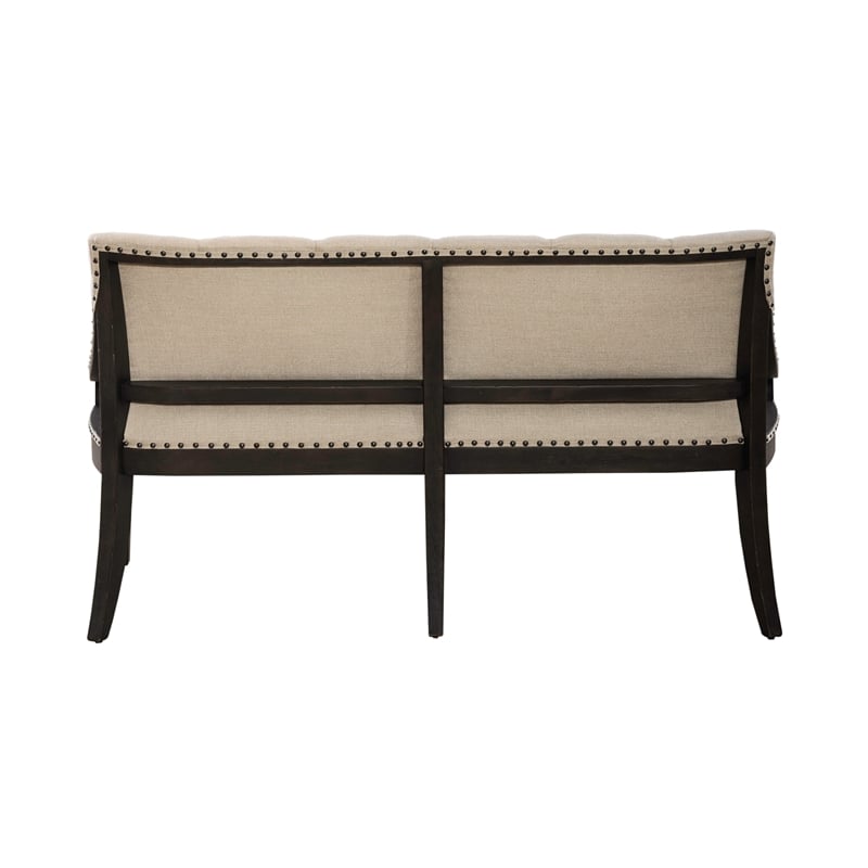 Pemberly Row Upholstered Shelter Dining Bench with Nail Head Trim in Black