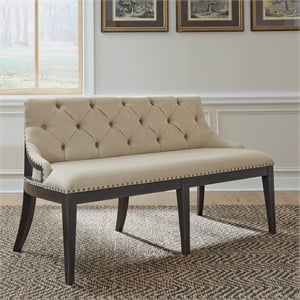 Pemberly Row Upholstered Shelter Dining Bench with Nail Head Trim in Black