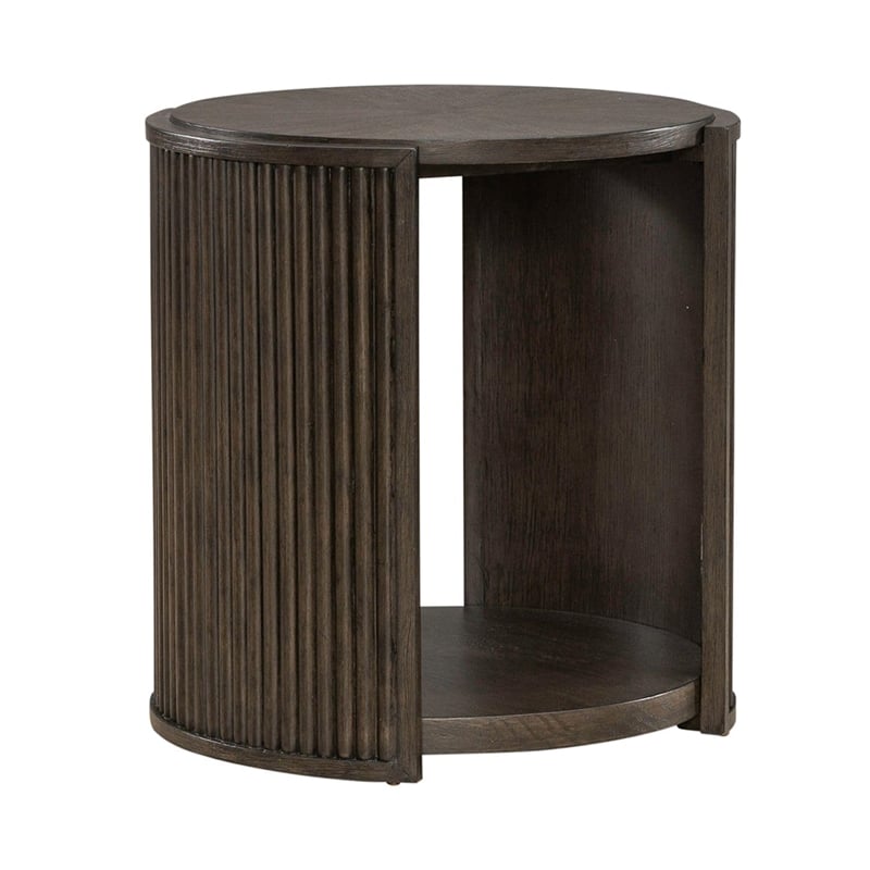 Pemberly Row Round End Table with Starburst Veneer Top in Coffee Bean