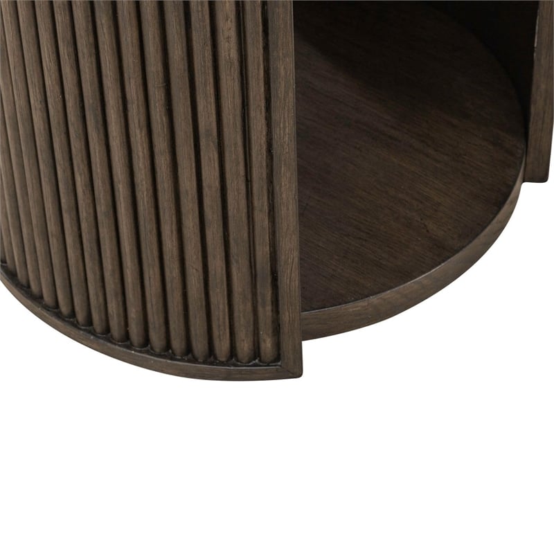 Pemberly Row Round End Table with Starburst Veneer Top in Coffee Bean