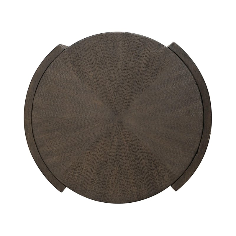 Pemberly Row Round End Table with Starburst Veneer Top in Coffee Bean