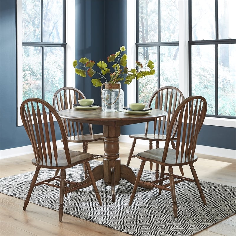 Pemberly Row 5-Piece Dining Set with Drop Leaf Table in Wood and Honey Finish