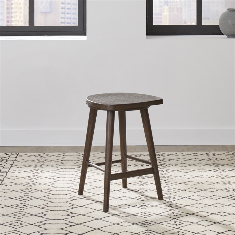 Pemberly Row Console Stool with Scooped Seat and Footrest in Coffee Bean