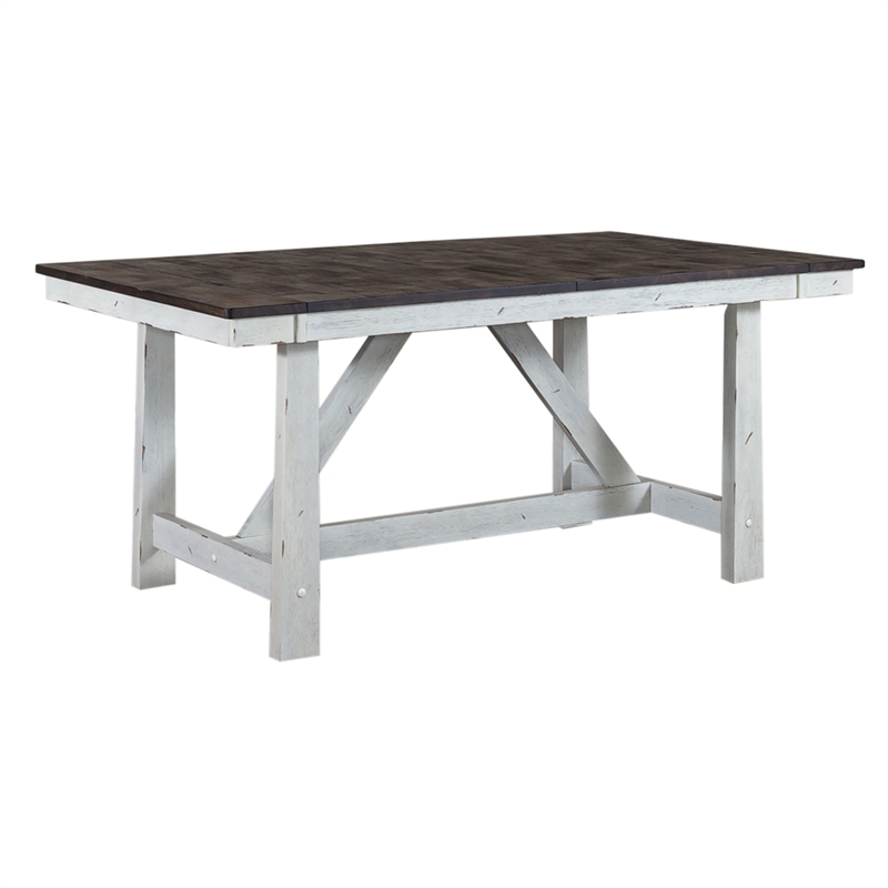 Pemberly Row Farmhouse Trestle Dining Table in Solid Wood White Finish