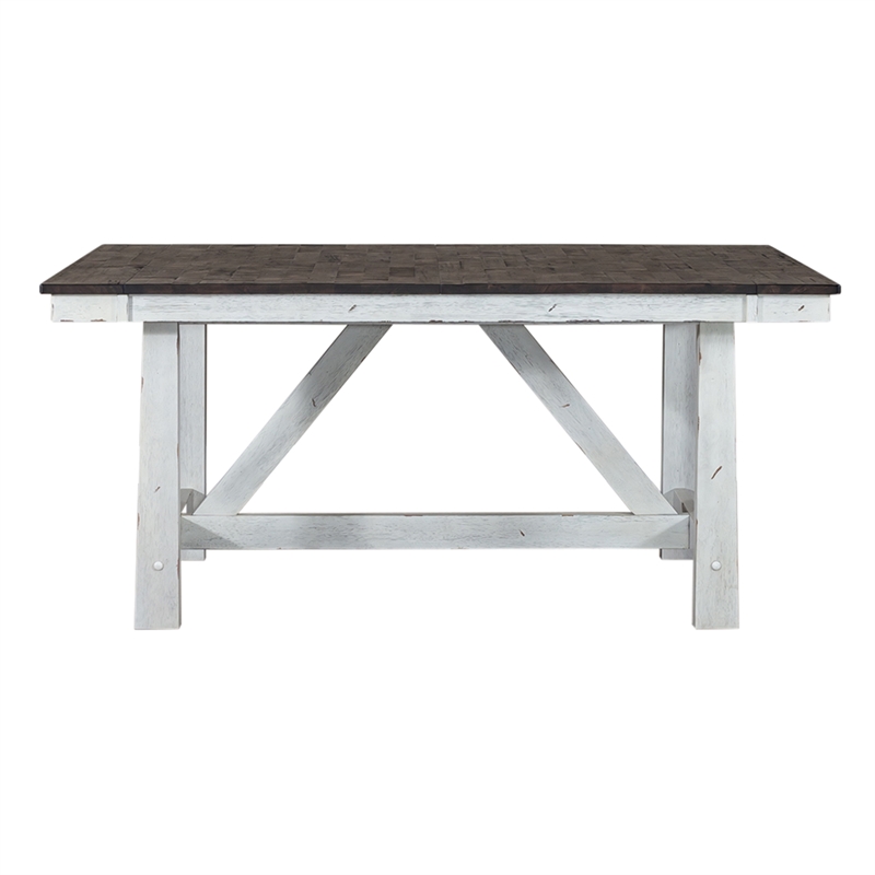 Pemberly Row Farmhouse Trestle Dining Table in Solid Wood White Finish