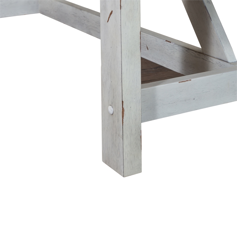 Pemberly Row Farmhouse Trestle Dining Table in Solid Wood White Finish