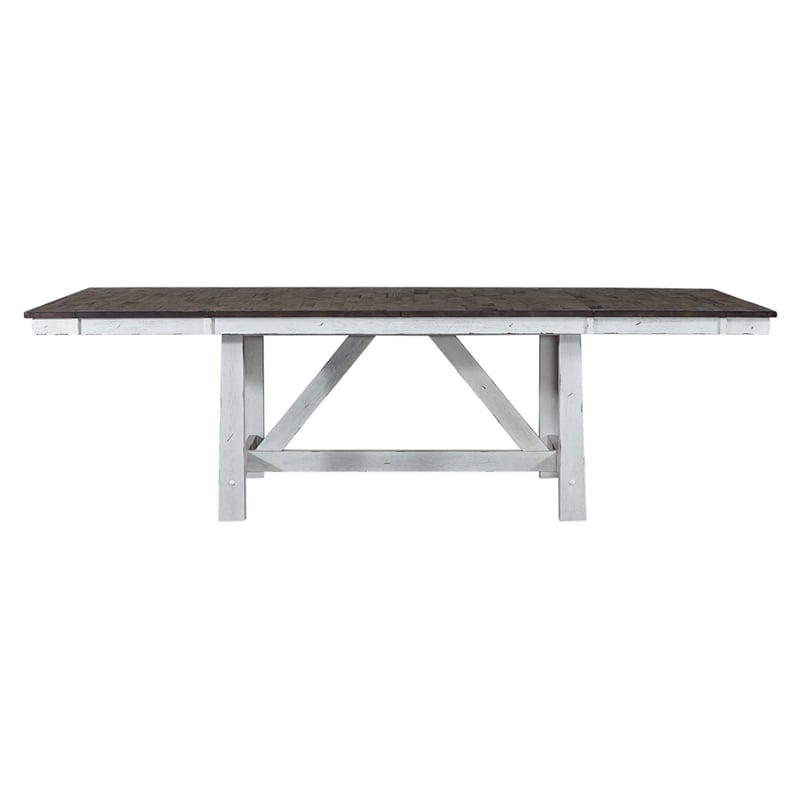 Pemberly Row Farmhouse Trestle Dining Table in Solid Wood White Finish