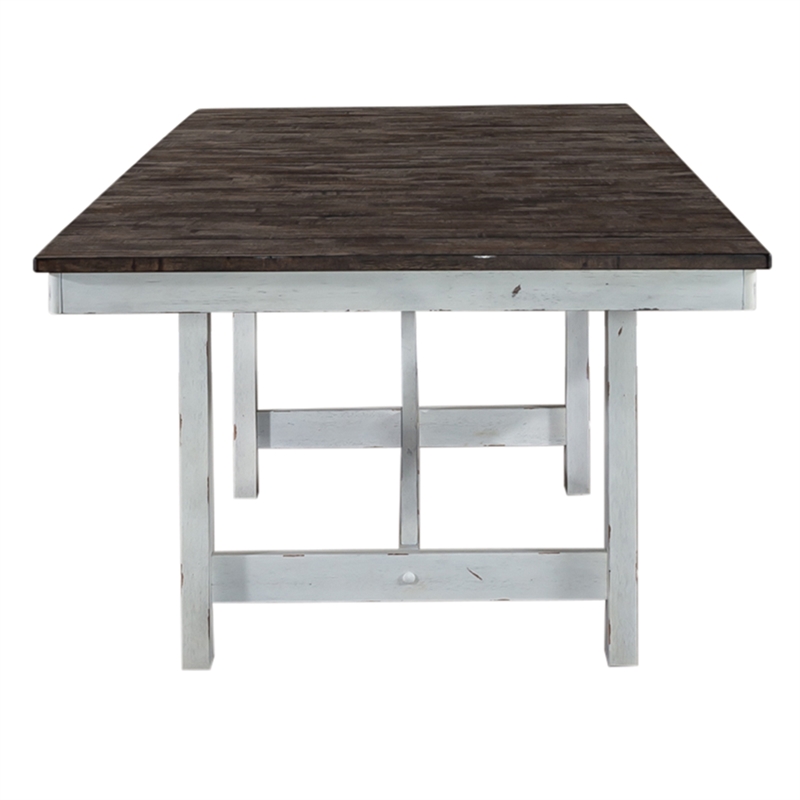 Pemberly Row Farmhouse Trestle Dining Table in Solid Wood White Finish