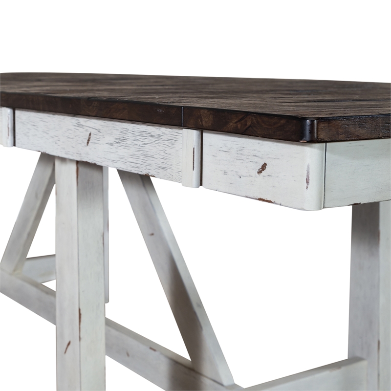 Pemberly Row Farmhouse Trestle Dining Table in Solid Wood White Finish