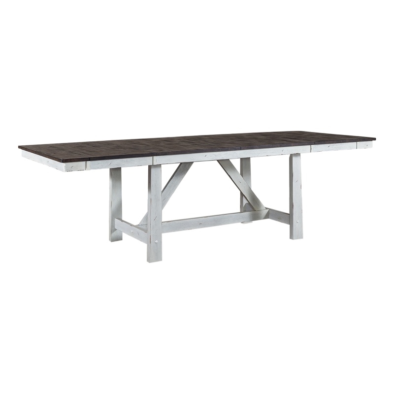 Pemberly Row Farmhouse Trestle Dining Table in Solid Wood White Finish