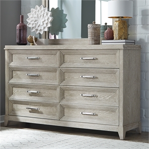 Pemberly Row 8 Drawer Dresser with Dovetail in Washed Taupe Champagne
