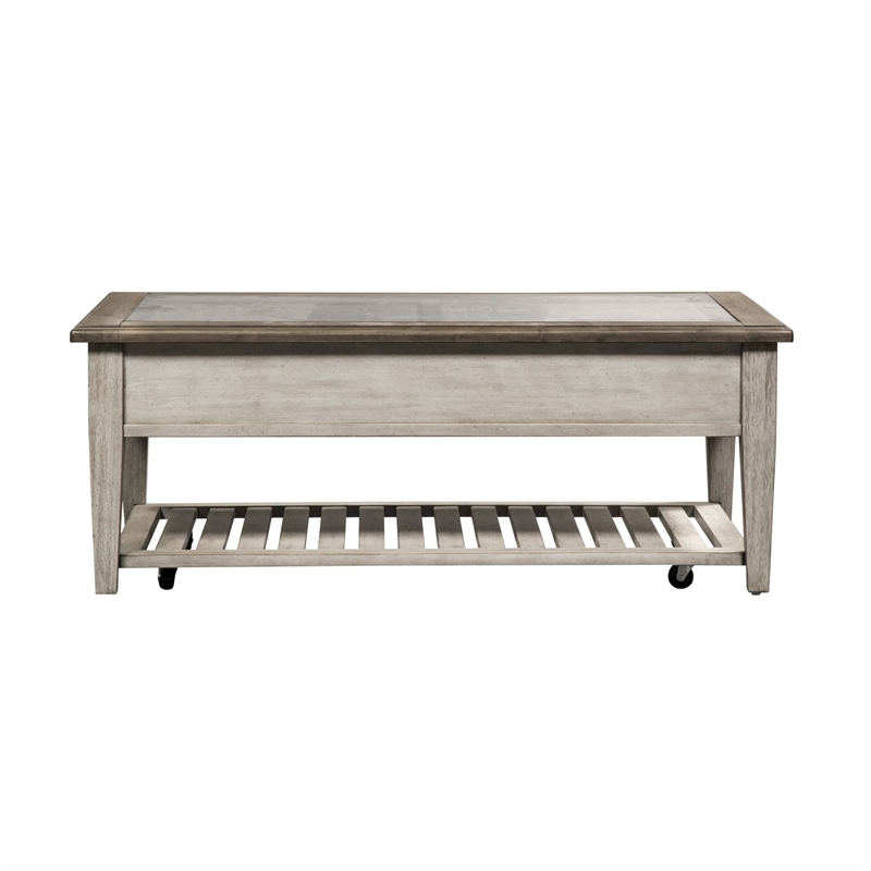 Pemberly Row Off White Rectangular Ceiling Tile Cocktail Table with Dovetail
