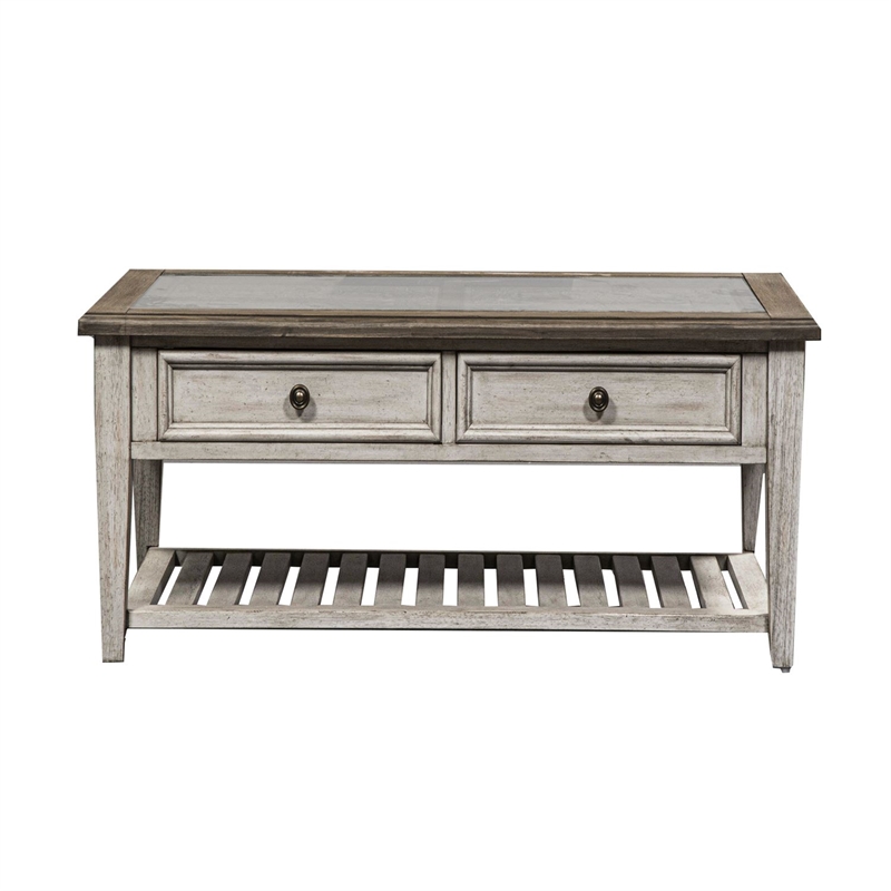 Pemberly Row Off White Rectangular Ceiling Tile Cocktail Table with Dovetail