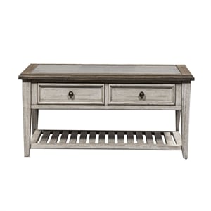 Pemberly Row Off White Rectangular Ceiling Tile Cocktail Table with Dovetail