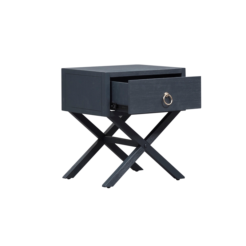 Pemberly Row One Drawer Accent Table with Brass Ring Hardware in Navy