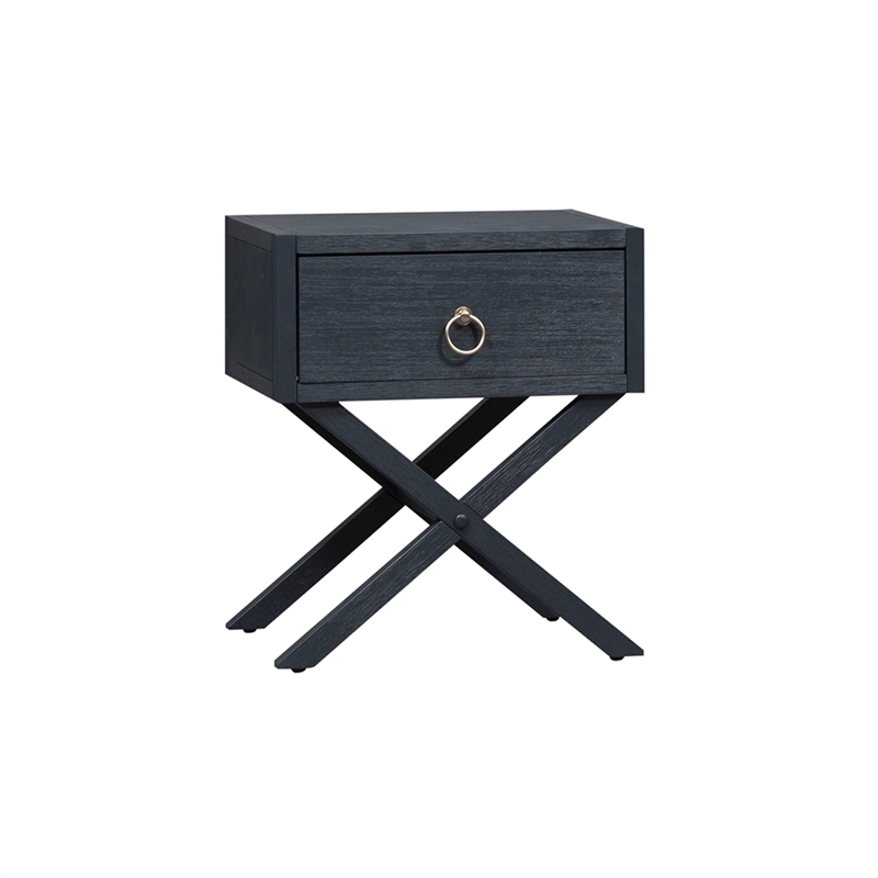 Pemberly Row One Drawer Accent Table with Brass Ring Hardware in Navy