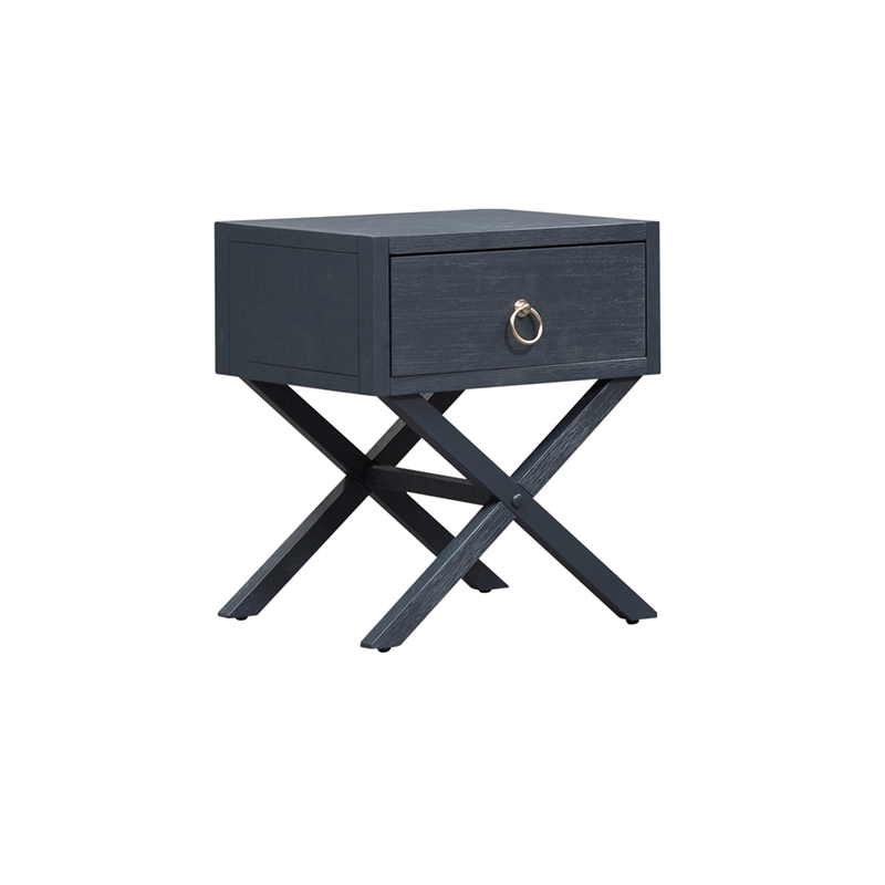 Pemberly Row One Drawer Accent Table with Brass Ring Hardware in Navy