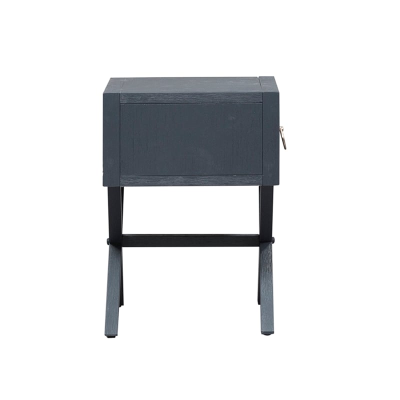Pemberly Row One Drawer Accent Table with Brass Ring Hardware in Navy