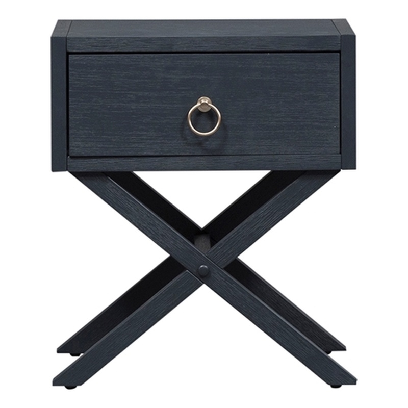Pemberly Row One Drawer Accent Table with Brass Ring Hardware in Navy