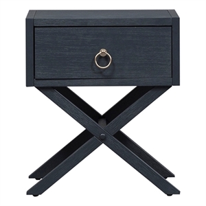 Pemberly Row One Drawer Accent Table with Brass Ring Hardware in Navy