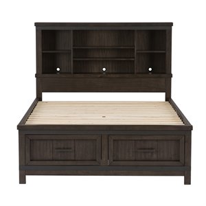 Pemberly Row Dark Gray Full Bookcase Bed with Dovetail Construction