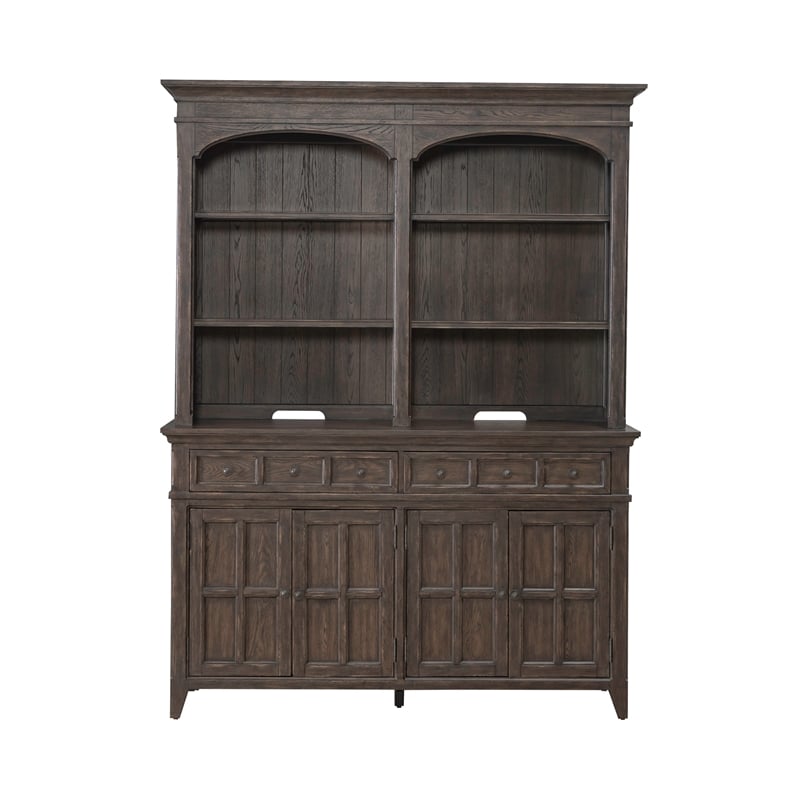 Pemberly Row Hutch and Buffet with Silverware Tray in Saddle Brown