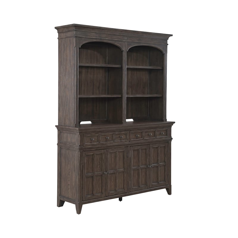 Pemberly Row Hutch and Buffet with Silverware Tray in Saddle Brown
