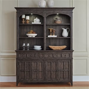 Pemberly Row Hutch and Buffet with Silverware Tray in Saddle Brown