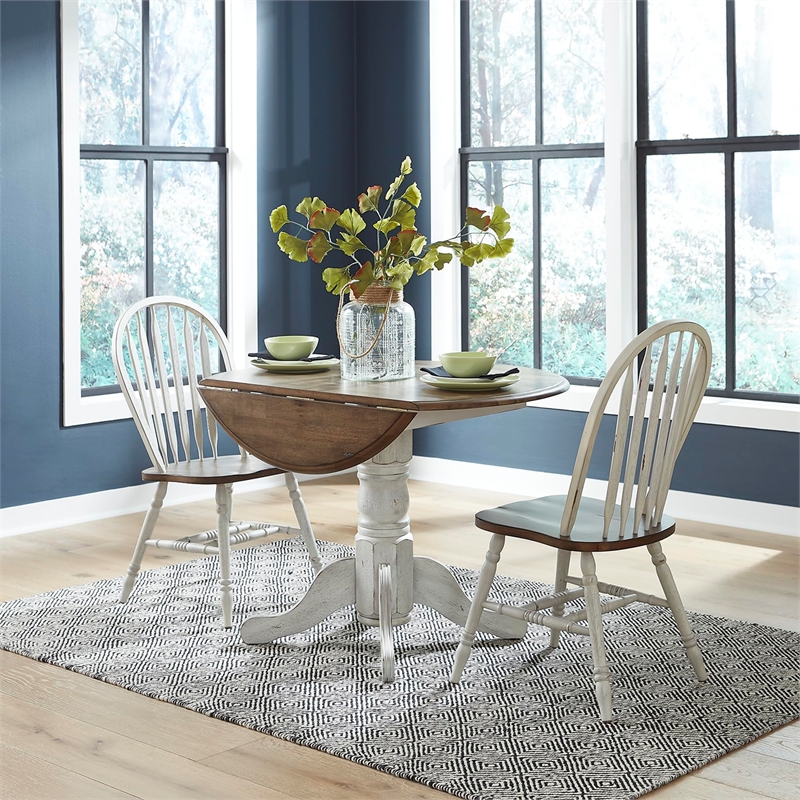 Pemberly Row 3-Piece Drop Leaf Dining Set in Wood and White Finish