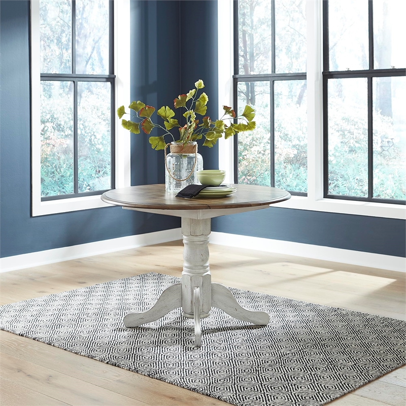 Pemberly Row 3-Piece Drop Leaf Dining Set in Wood and White Finish