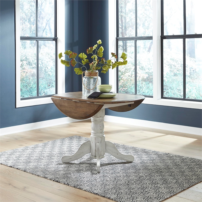 Pemberly Row 3-Piece Drop Leaf Dining Set in Wood and White Finish