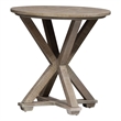 Pemberly Row Light Brown Round End Table with Planked Top and Pedestal