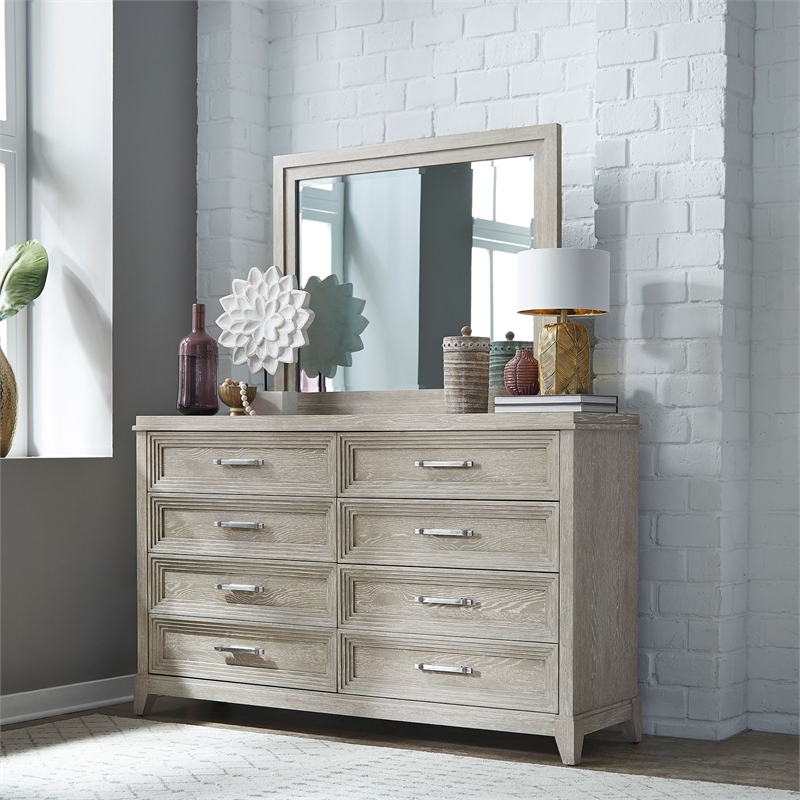Pemberly Row Dresser and Mirror Set with Dovetail in Washed Taupe