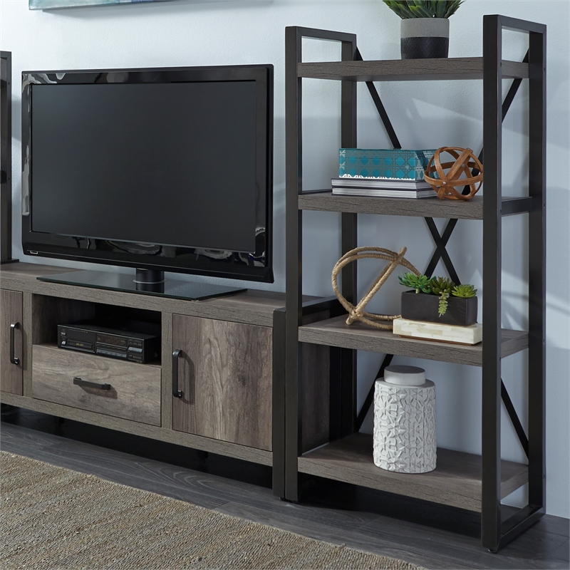 Pemberly Row Melamine Entertainment Center with Piers in Gray