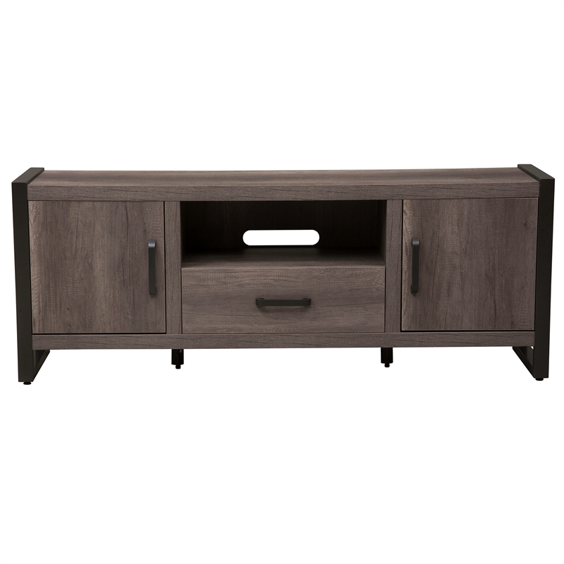 Pemberly Row Melamine Entertainment Center with Piers in Gray