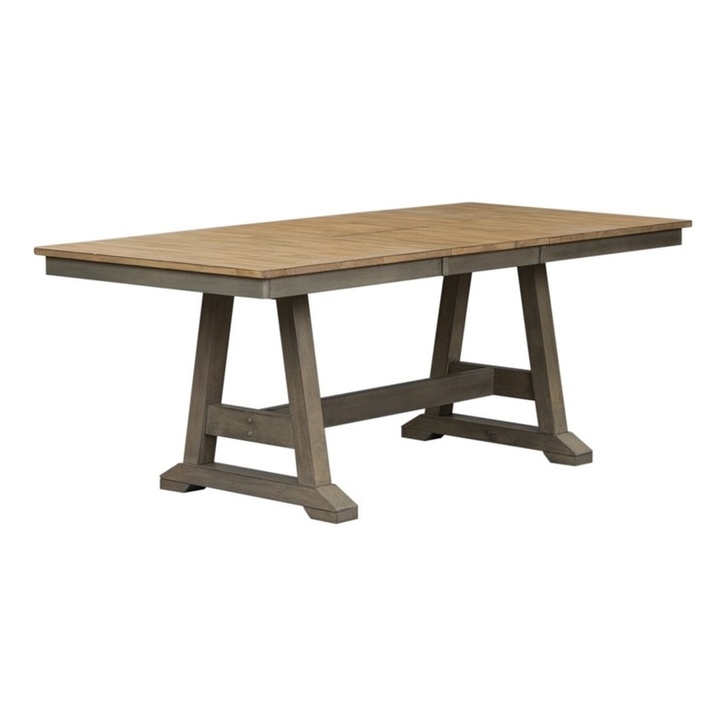Pemberly Row 6-Piece Grey Trestle Table Set with Splat Back Chairs and Bench