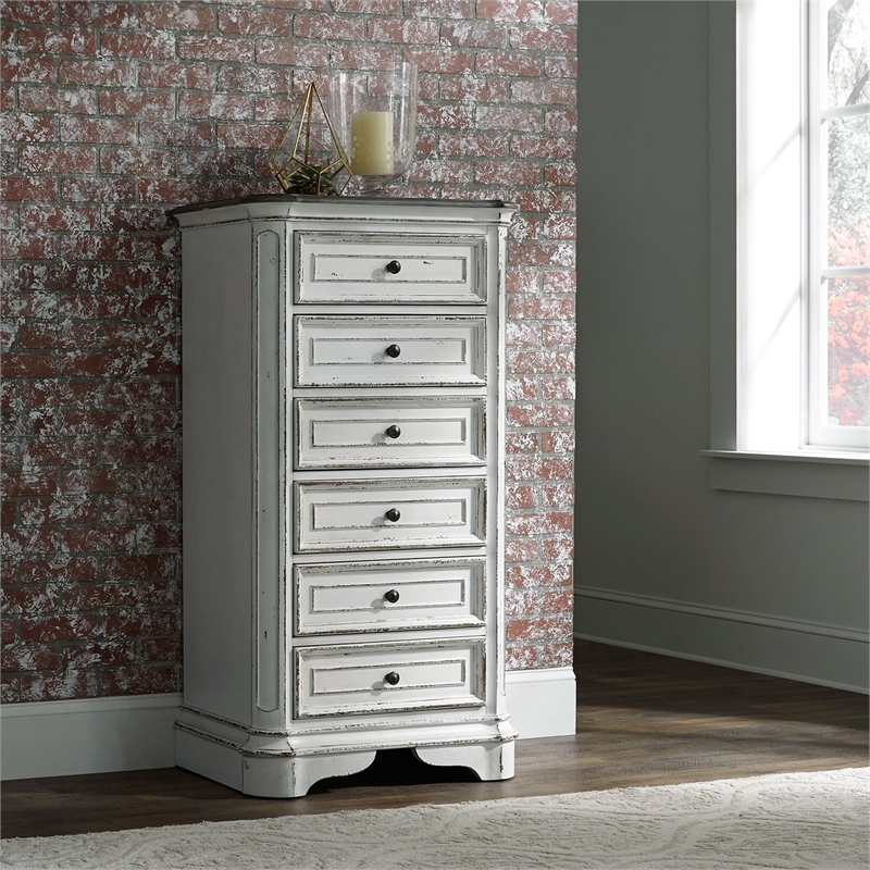 Pemberly Row White Lingerie Chest with Felt Lined Top Drawers
