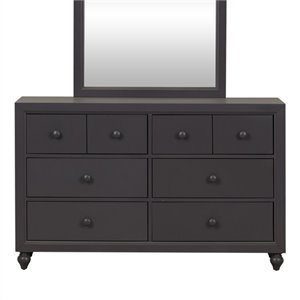 Pemberly Row Cottage Style Dark Gray 6 Drawer Wood Dresser