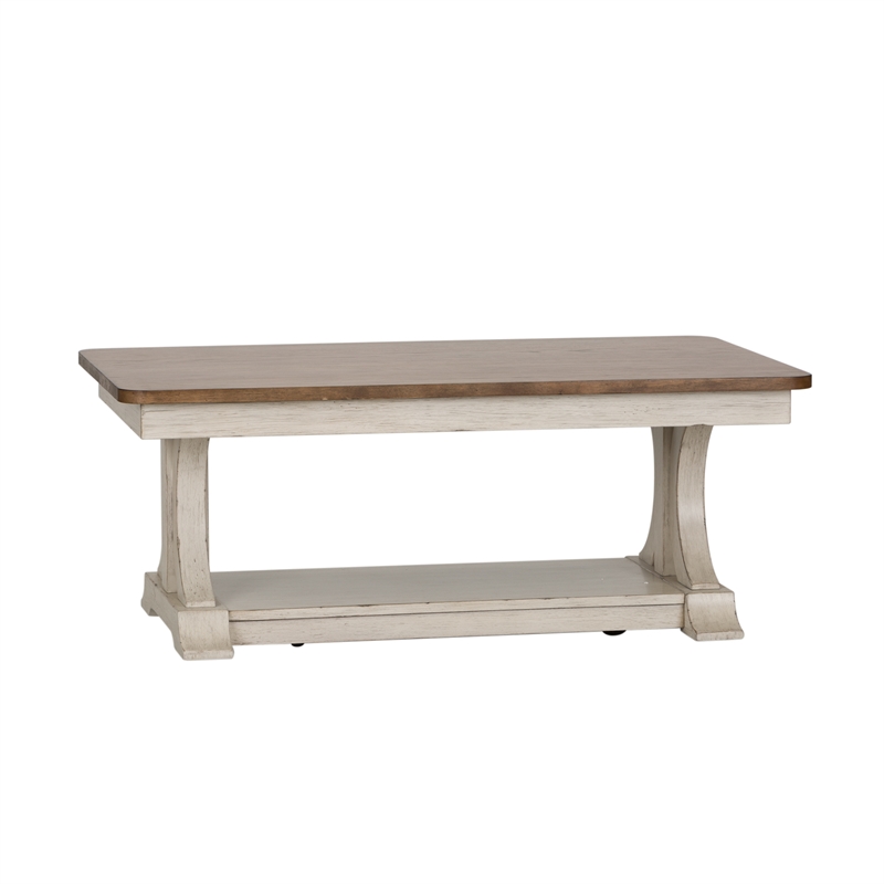 Pemberly Row Farmhouse Antique White 3 Pc Table Set with Storage Shelves