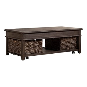 Pemberly Row Wood Cocktail Table with Bead Molding in Peppercorn Espresso