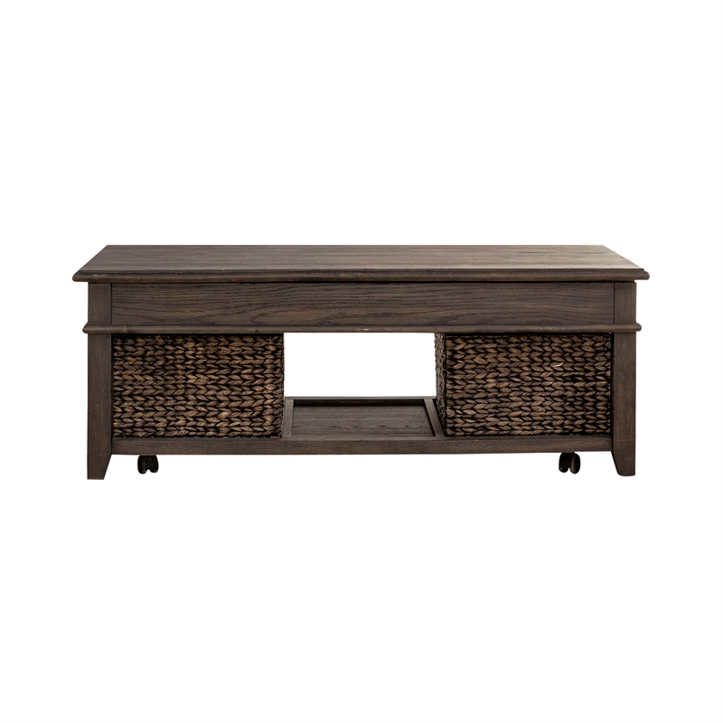 Pemberly Row Wood Cocktail Table with Bead Molding in Peppercorn Espresso