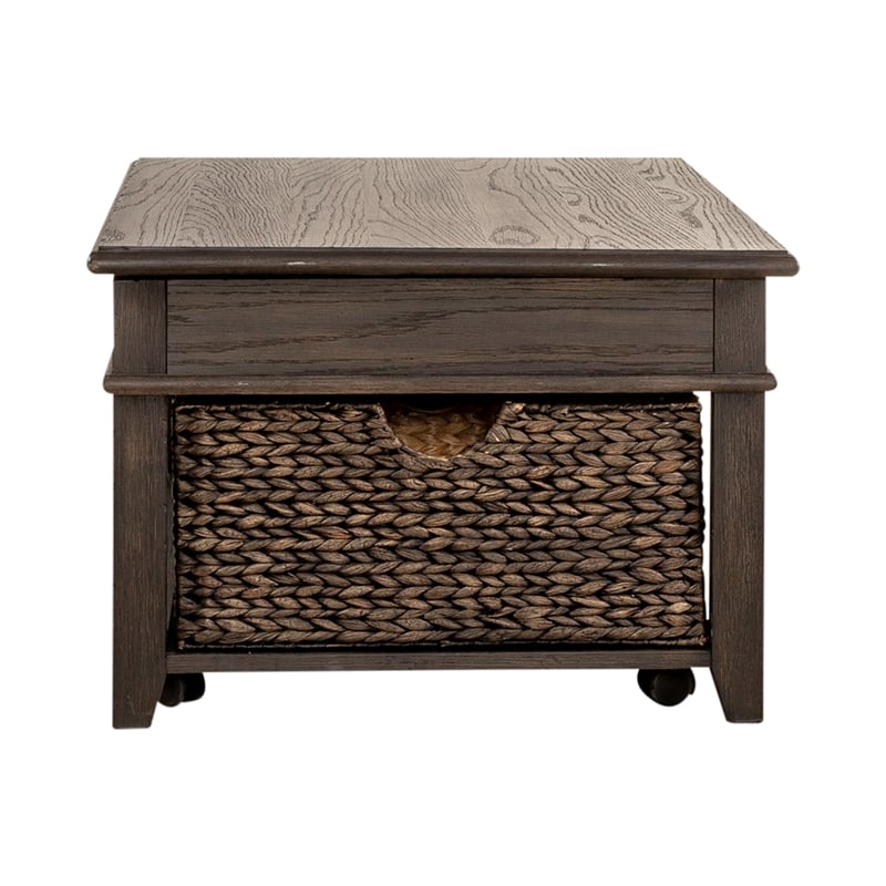 Pemberly Row Wood Cocktail Table with Bead Molding in Peppercorn Espresso