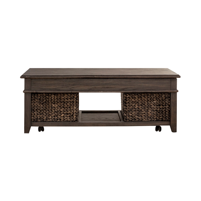 Pemberly Row Wood Cocktail Table with Bead Molding in Peppercorn Espresso