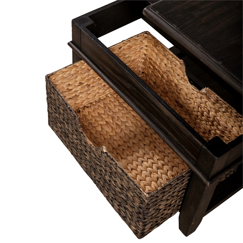 Pemberly Row Wood Cocktail Table with Bead Molding in Peppercorn Espresso