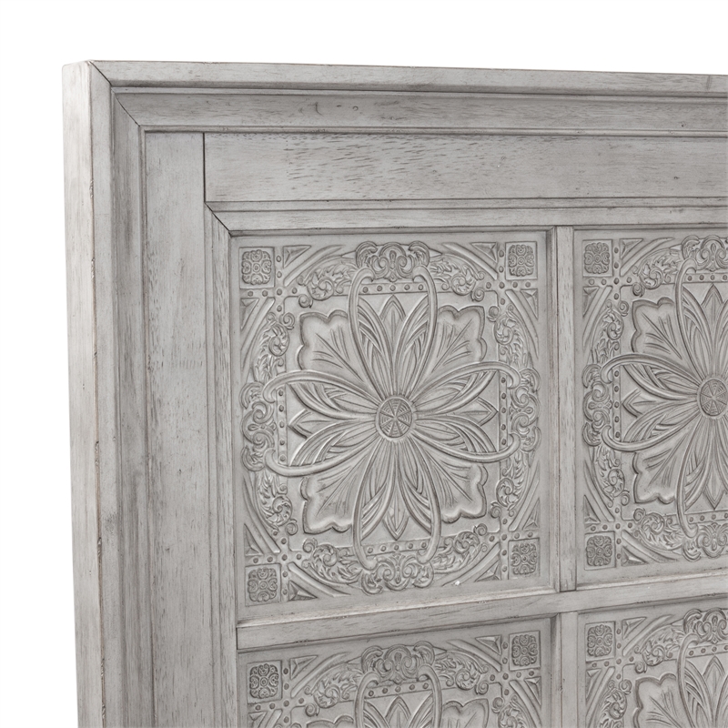 Pemberly Row Farmhouse Queen Panel Bed in Antique White with Distressed Finish