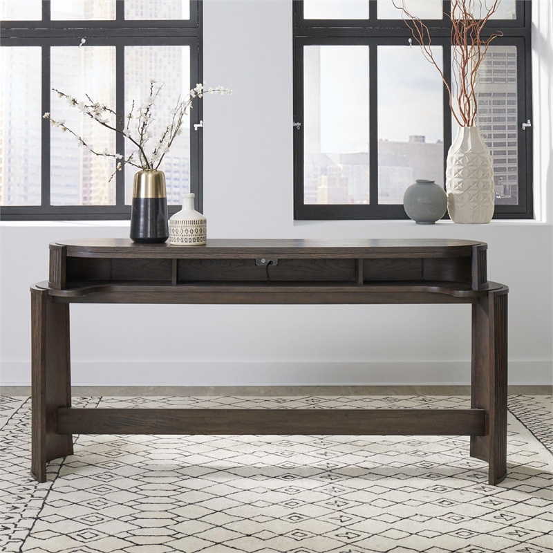 Pemberly Row Console Bar Table with Charging Station in Coffee Bean
