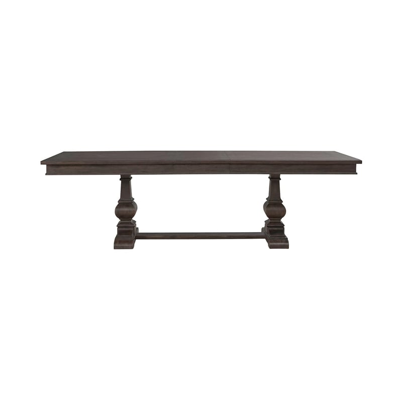 Pemberly Row 6 Piece Trestle Table Set with Double Pedestals in Brown