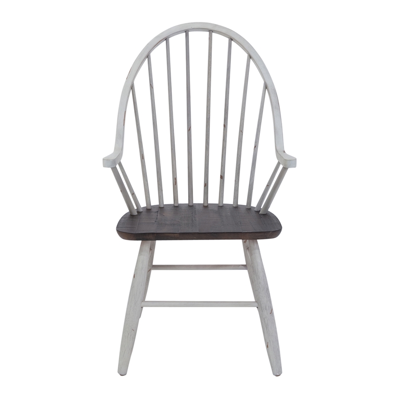 Pemberly Row White Windsor Back Arm Chair with Heavy Distressing