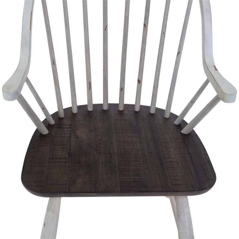 Pemberly Row White Windsor Back Arm Chair with Heavy Distressing