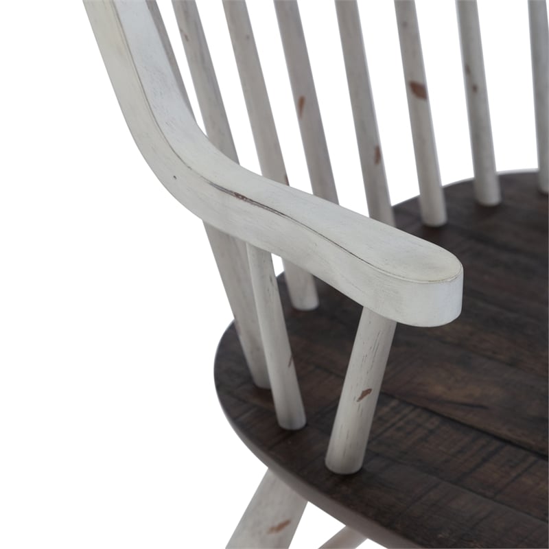 Pemberly Row White Windsor Back Arm Chair with Heavy Distressing